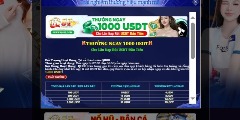 Ưu đãi nạp đầu hấp dẫn dành cho thành viên QH88