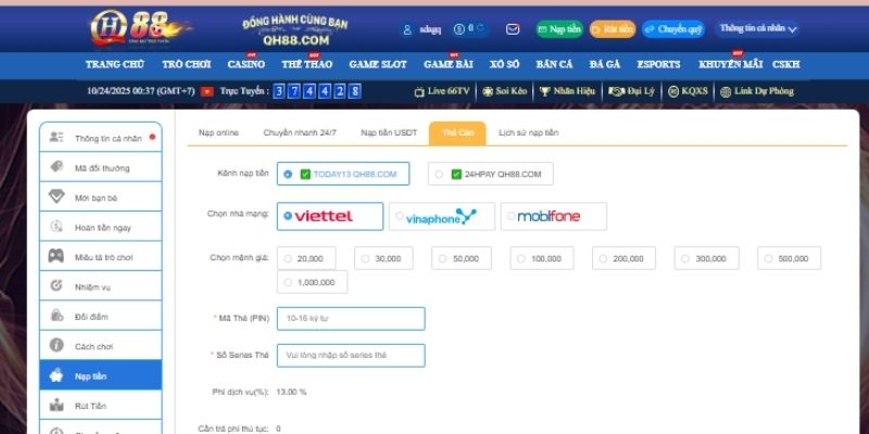 Hướng dẫn nạp tiền QH88 nhanh chóng trong 3 bước cơ bản